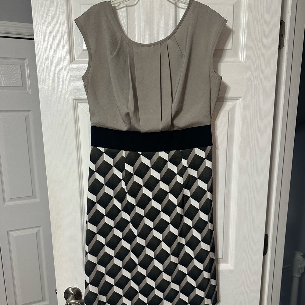 AB Studio Empire Waist Geometric Print Career Dress